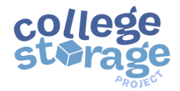 Logo for "College Storage Project" with a blue cube replacing the "o" in "storage.